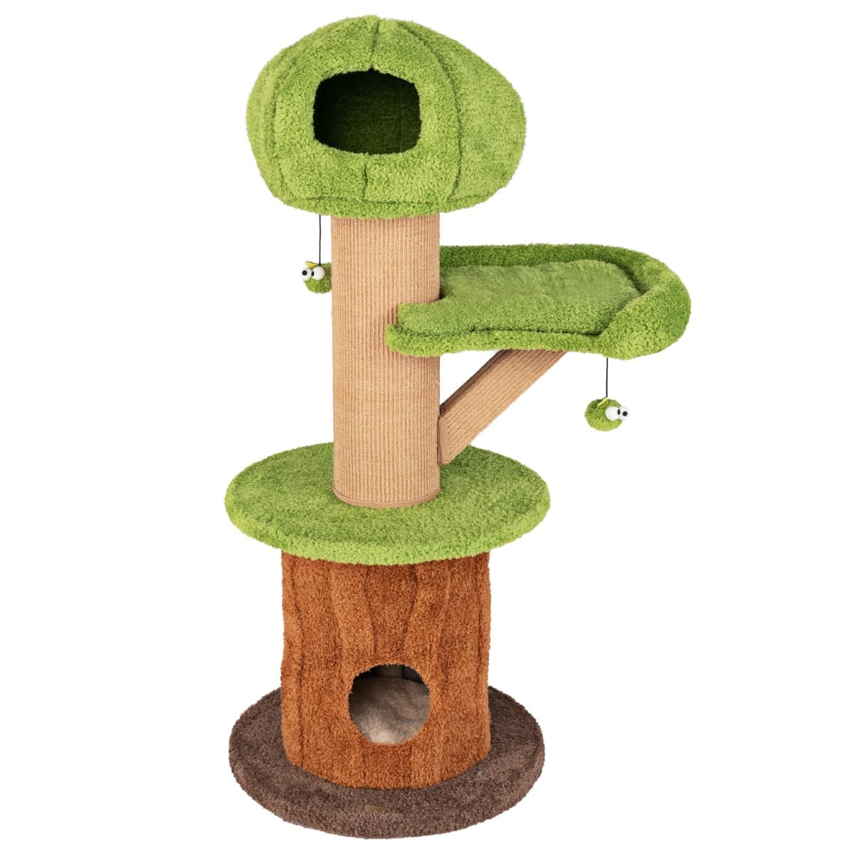 CostwayArbre à Chat en Forme de Champignon 148cm pour Chats d’Intérieur 2 Adorables Condos Perchoir en Peluche Balles Poteaux en Sisal Vert