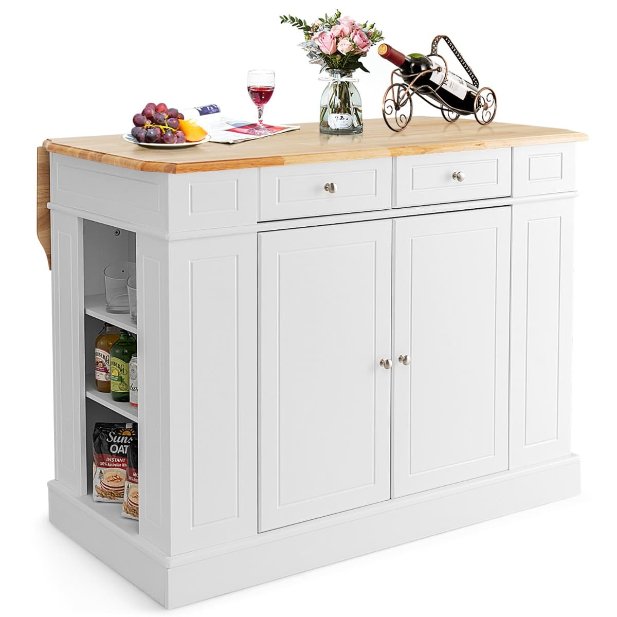 Ilot Central Cuisine avec Tiroirs et 2 Portes 120x61x92cm Desserte de Cuisine avec Étagère Réglable