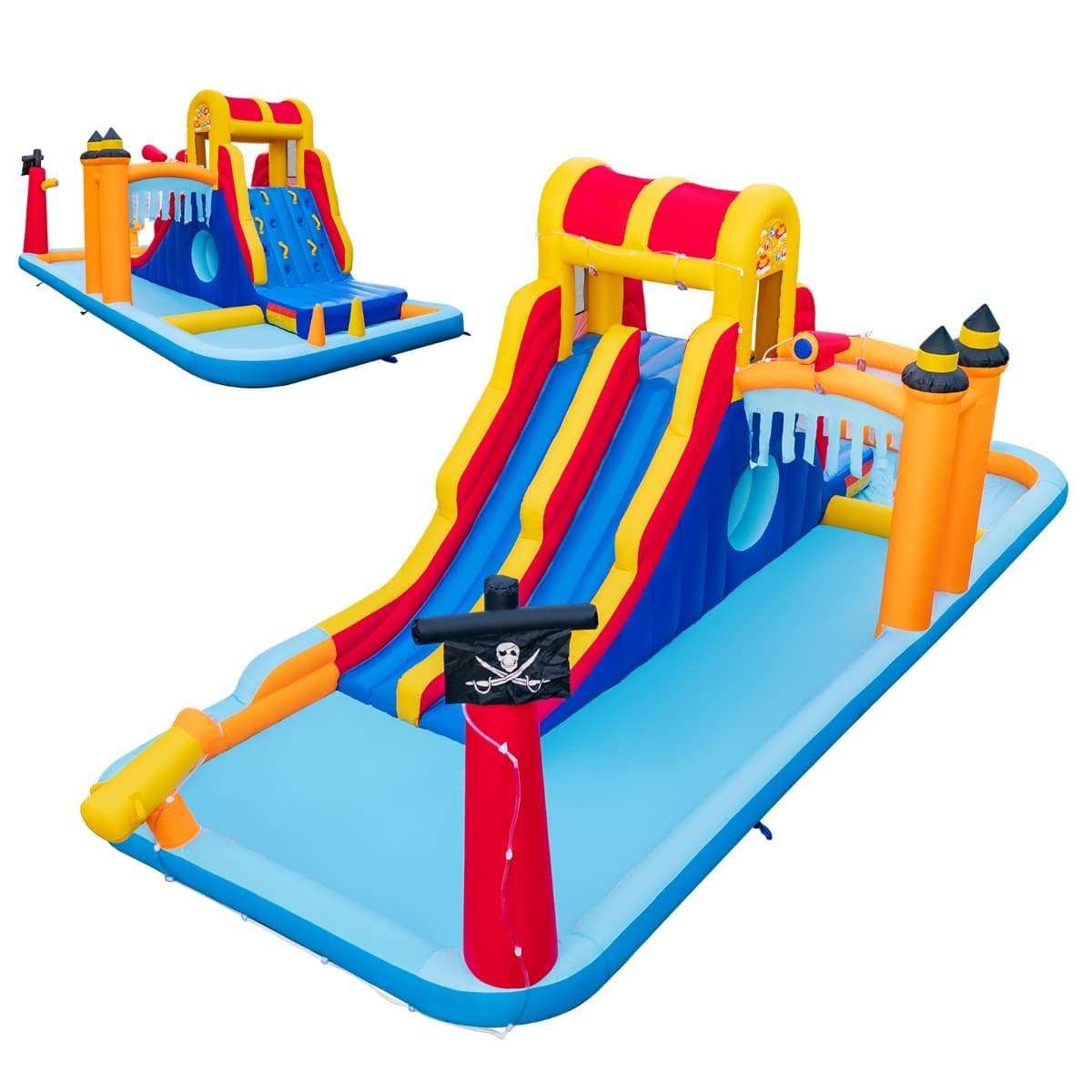 CostwayChâteau Gonflable en Forme Boîte avec Toboggan Aquatique & Mur d’Escalade Charge 90kg pour 3 Enfants de 3-10 Ans 693x295x263 cm Sans Souffleur