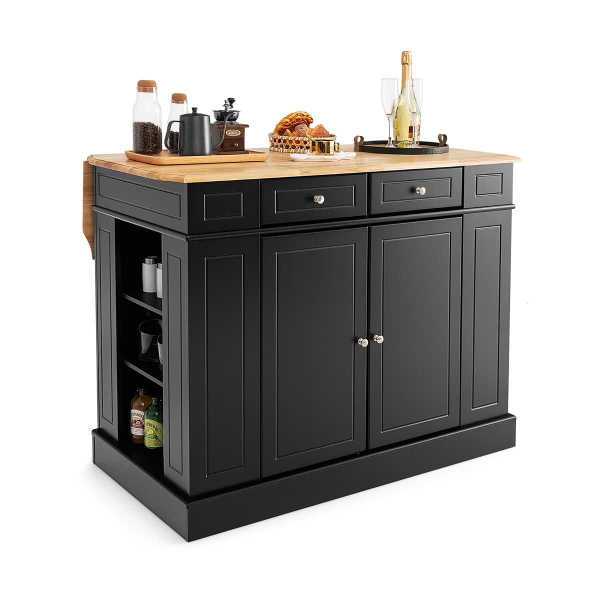 Ilot Central Cuisine avec Tiroirs et 2 Portes 120x61x92cm Desserte de Cuisine avec Étagère Réglable